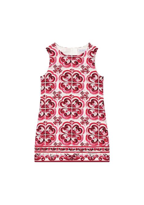 Short Dress In Cady With Fuchsia Majolica Print DOLCE & GABBANA KIDS | L53DF1-G7J5QHE3TN