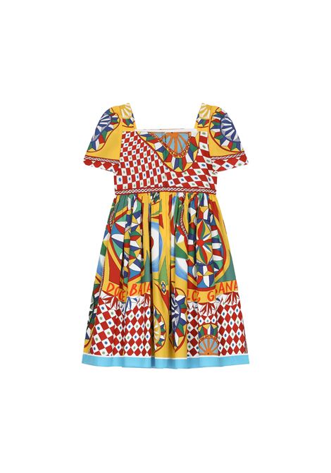 Short Sleeved Dress In Poplin With Cart Print DOLCE & GABBANA KIDS | L53DF6-G7J9MHH4KV