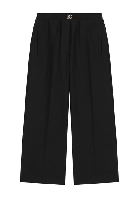 Wide Black Trousers With DG Logo Plaque DOLCE & GABBANA KIDS | L53P35-G7K5EN0000