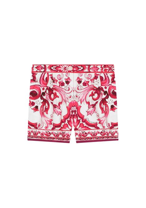 Poplin Shorts With Fuchsia Majolica Print DOLCE & GABBANA KIDS | L53Q04-G7EY1HE3TN