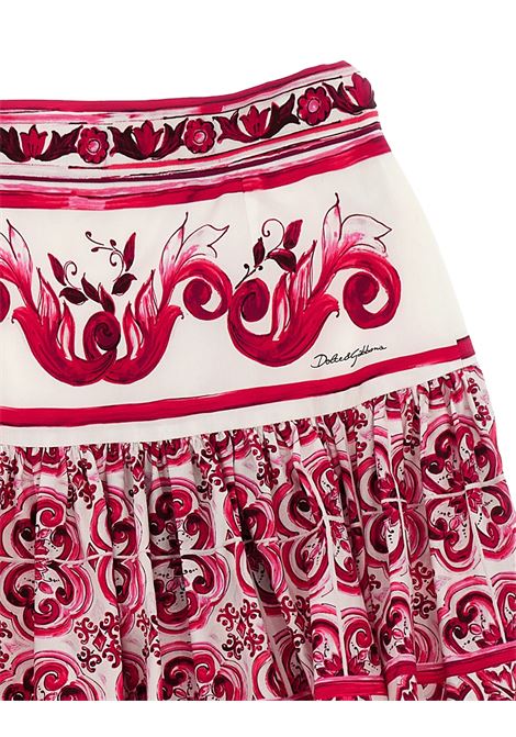 Long Skirt With Fuchsia Majolica Print DOLCE & GABBANA KIDS | L54I46-G7EX7HE3TN