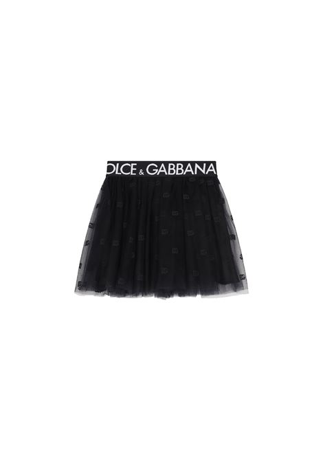 Blue Mini Skirt In Multilayer Tulle With Logoed Elastic DOLCE & GABBANA KIDS | L54I61-HLM8TB0387