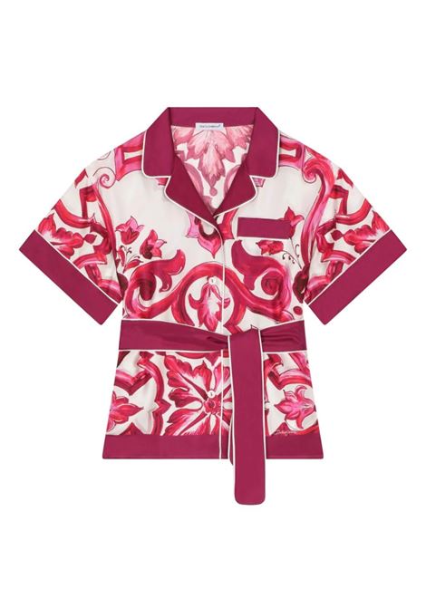 Fuchsia Majolica Print Shirt With Belt DOLCE & GABBANA KIDS | L55S65-G7EY5HE3TN