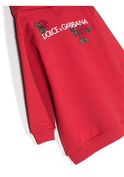 Red Hoodie Dress With Logo and Rose Patch DOLCE & GABBANA KIDS | L5JD6O-G7J7TR0046