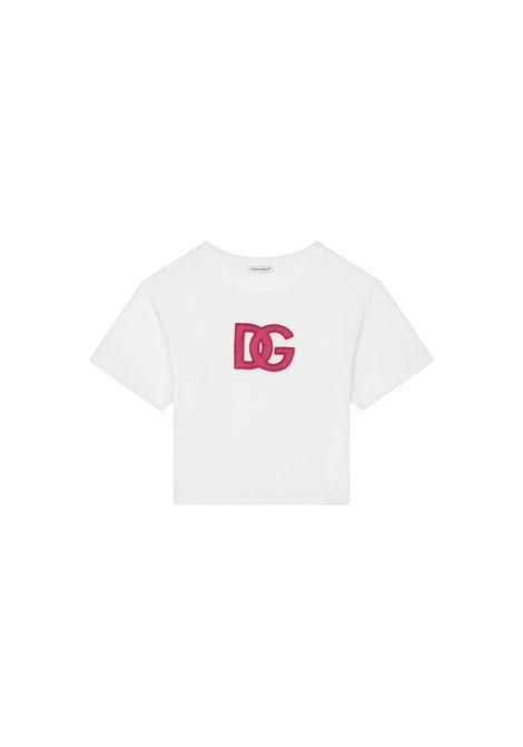 T-Shirt Bianca Con Logo Patch DOLCE & GABBANA KIDS | L5JTHW-G7KXRW0800