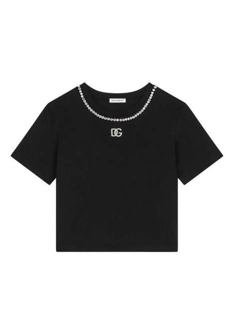 Black T-Shirt With Jewel Appliqu?s DOLCE & GABBANA KIDS | L5JTKT-G7K5QN0000