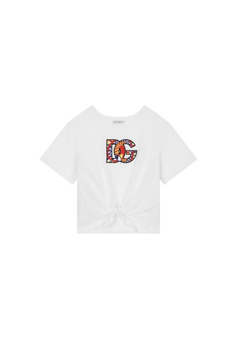 White T-Shirt With DG Cart Patch and Knot DOLCE & GABBANA KIDS | L5JTLP-G7J9SW0800