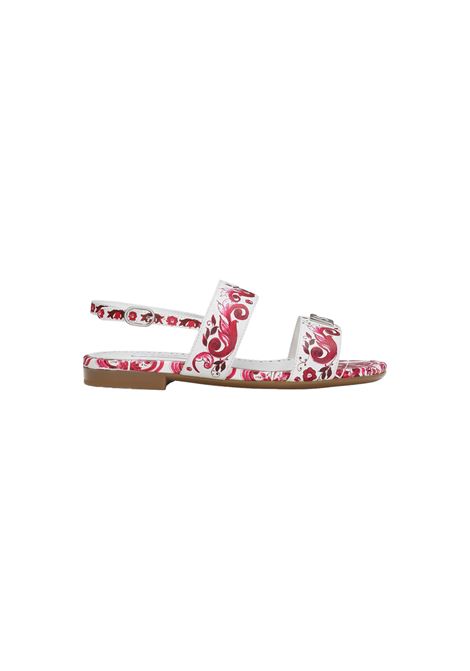 Sandal With Fuchsia Majolica Print - DOLCE & GABBANA KIDS - Russocapri