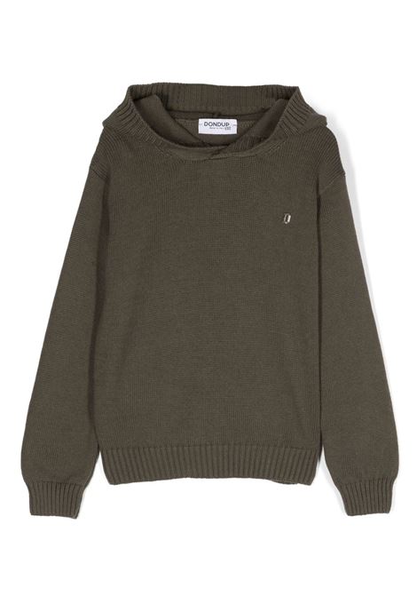 Olive Green Knitted Hooded Pullover DONDUP JUNIOR | DMMA005-FL0111005