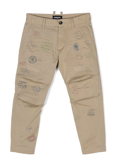 Beige Casual Trousers With Prints DSQUARED2 KIDS | DQ1923-D0A4SDQ710