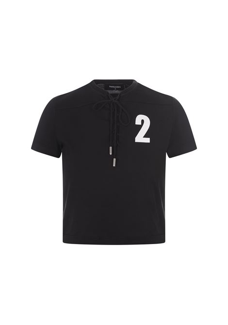 Black Slim Crop T-Shirt With Logo Print DSQUARED2 | S72GD0459-S24613900