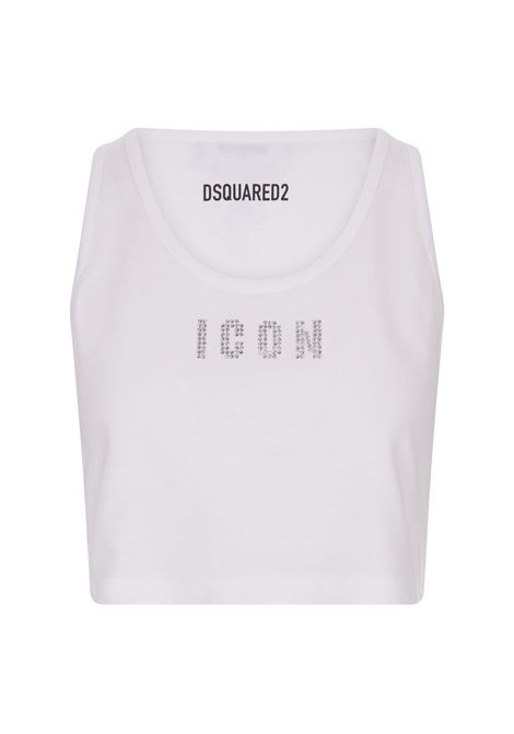 White Crop Top With Rhinestone Icon Logo DSQUARED2 | S80NL0002-S23009100
