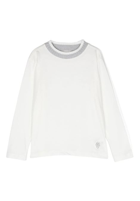 White T-Shirt With Grey Ribbed Crew Neck ELEVENTY KIDS | ET8P10-Z1681101GR