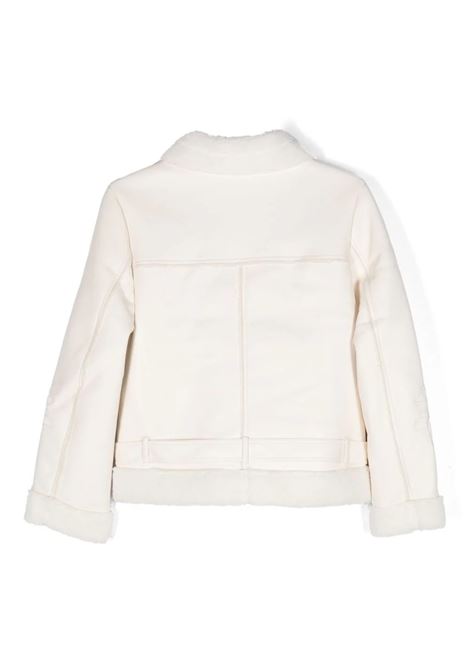 White Faux Leather Biker Jacket With Floral Embroidery ERMANNO SCERVINO JUNIOR | SFGB007-MO0140022