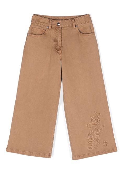 Beige Wide Jeans With Floral Lace and Monogram Logo ERMANNO SCERVINO JUNIOR | SFPA001-CE2510117