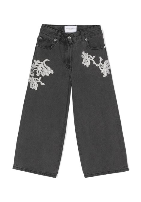 Grey Wide Jeans With White Floral Lace ERMANNO SCERVINO JUNIOR | SFPA003-DF0245010
