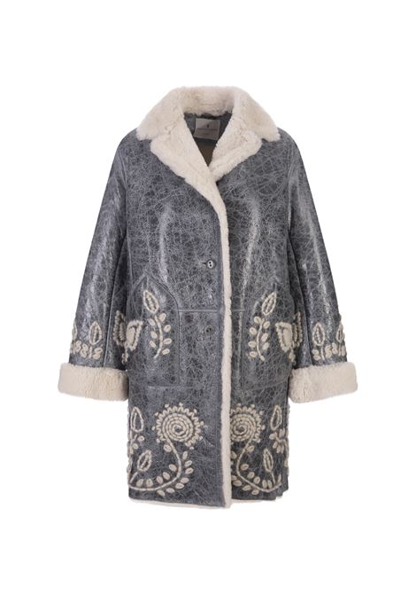 Grey Leather Midi Coat With Embroidery ERMANNO SCERVINO | D430D345RBJL93910