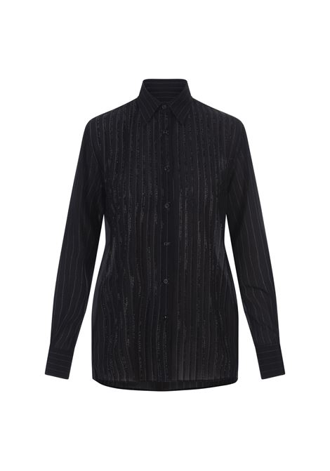 Crystal-Adorned Pinstripe Shirt In Black ERMANNO SCERVINO | D432K338IITS4311