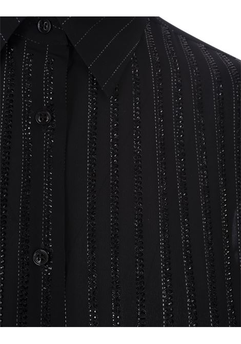 Crystal-Adorned Pinstripe Shirt In Black ERMANNO SCERVINO | D432K338IITS4311