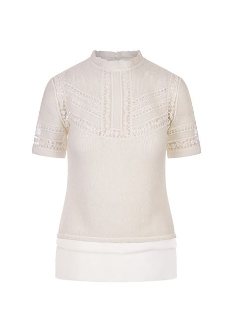 White Knitted T-Shirt With Geometric Lace ERMANNO SCERVINO | D432L331ODX14800