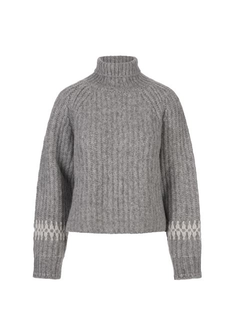 Grey Turtleneck Pullover With Embroidery ERMANNO SCERVINO | D435M316RPUYM1515