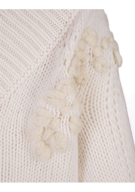 White Sweater With 3D Embroidery and Back V-Neckline ERMANNO SCERVINO | D435M342RDUI10602