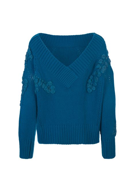 Blue Sweater With 3D Embroidery and Back V-Neckline ERMANNO SCERVINO | D435M342RDUI84434