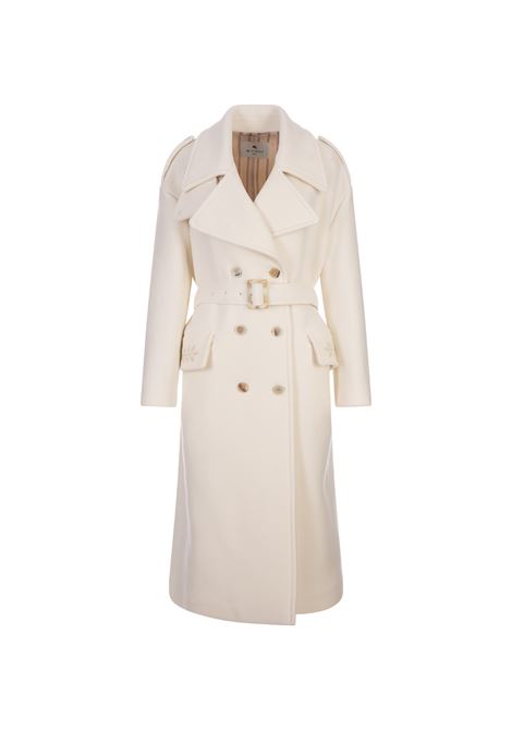 Long White Coat With Belt and Embroidery ETRO | 11407-7203990