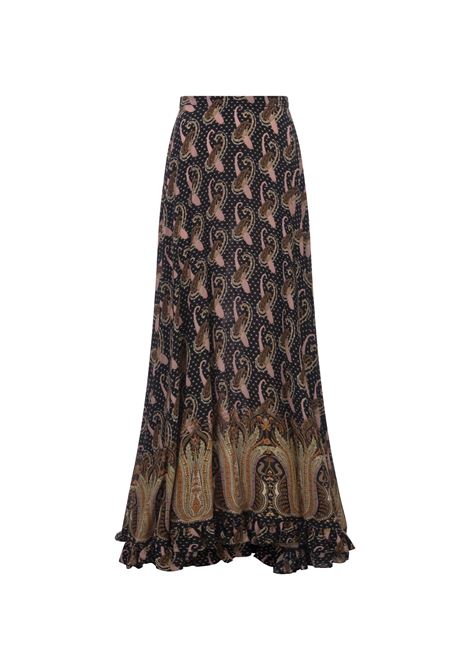 Black Long Skirt With Ruffle and Paisley Motifs ETRO | 11792-52831