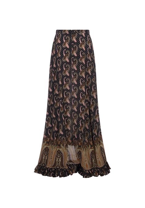 Black Long Skirt With Ruffle and Paisley Motifs ETRO | 11792-52831
