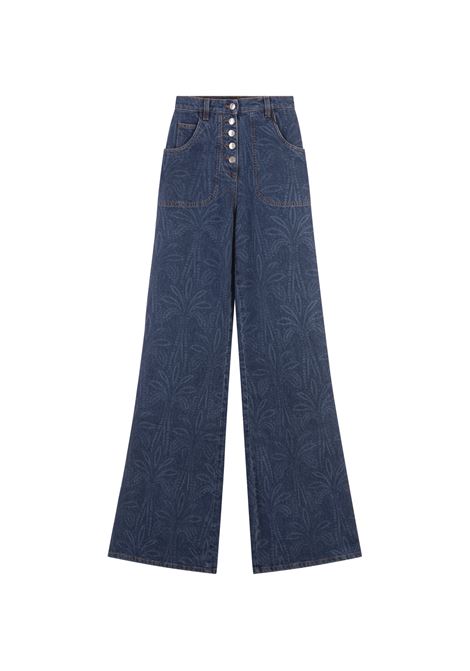Blue Flared Jeans With All-Over Foliage Pattern ETRO | 11823-9073200