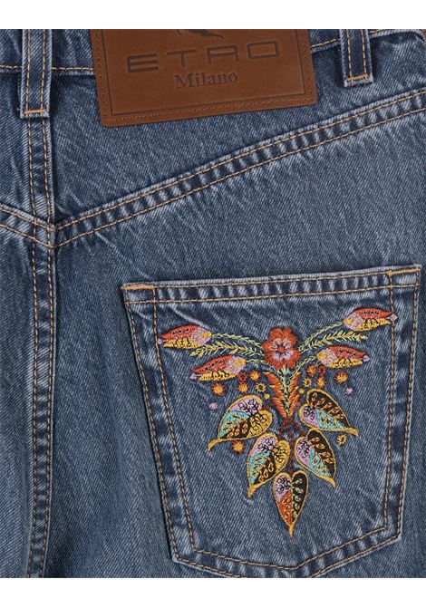 Navy Blue Flared Jeans With Embroidery ETRO | 11823-9572200