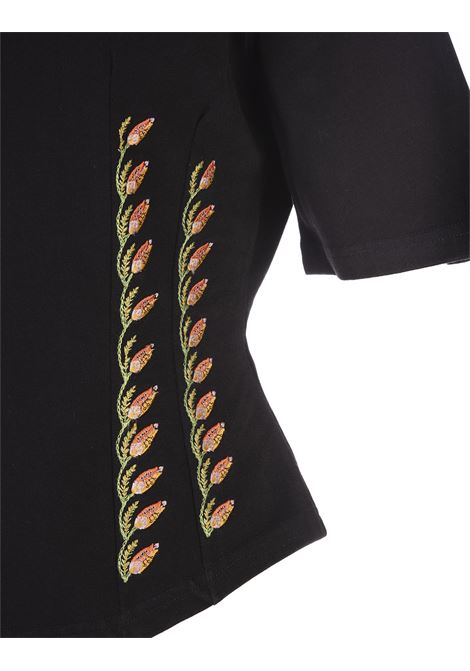 Black Fitted T-Shirt With Floral Embroidery ETRO | 11848-96321