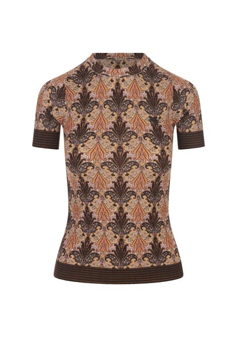 T-Shirt In Maglia Marrone Con Stampa Paisley ETRO | 11908-9216150
