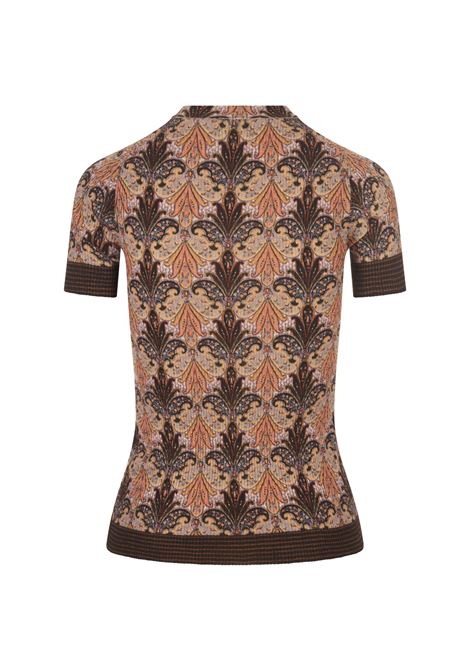 Brown Knit T-Shirt With Paisley Print ETRO | 11908-9216150