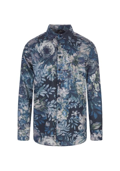 Navy Blue Cotton Shirt With Floral Print ETRO | 12908-5728201