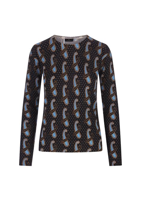 Silk and Cashmere Sweater with Light Blue Paisley Pattern All-Over ETRO | 19736-9250250