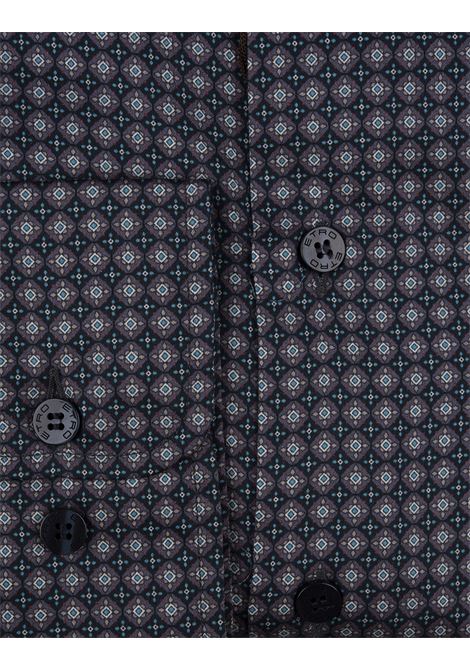 Navy Blue Cotton Shirt With Micro Geometric Print ETRO | 1K526-5754200