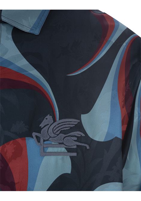 Navy Blue Silk Bowling Shirt With Floral Print ETRO | 1K93B-3530200