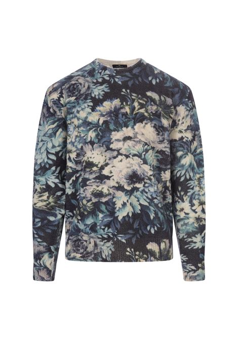 Navy Blue Foliage Floral Sweater  ETRO | 1N930-9621200