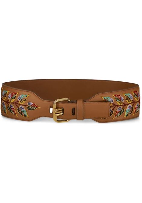 Embroidered Brown Leather Belt ETRO | 1P063-7866151