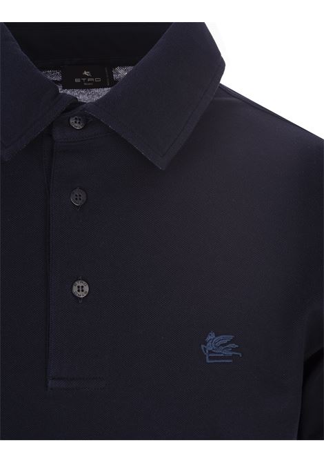 Navy Blue Polo Shirt with Logo and Paisley Undercollar ETRO | 1Y141-9292200