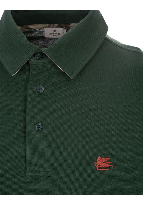 Green Polo Shirt with Logo and Paisley Undercollar ETRO | 1Y141-9292500