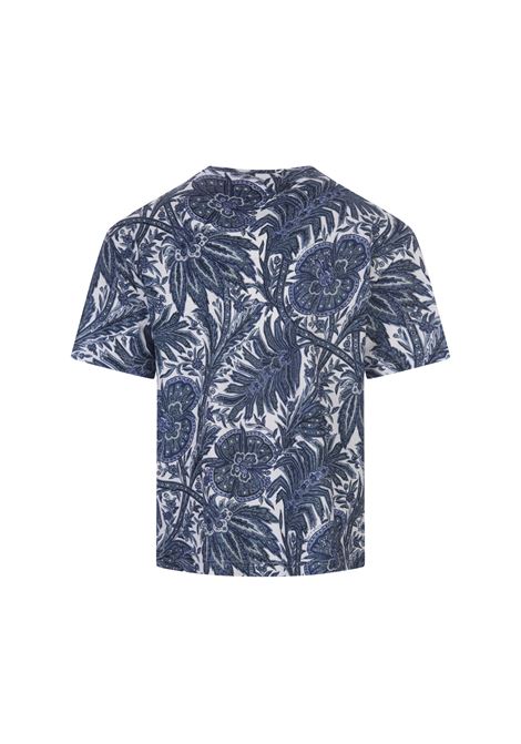 Navy Blue Printed T-Shirt With Logo ETRO | 1Y525-9699200