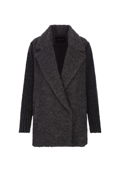 Dark Grey Double-Breasted Coat With Knitted Sleeves FABIANA FILIPPI | CTD213F1860000H678VR2