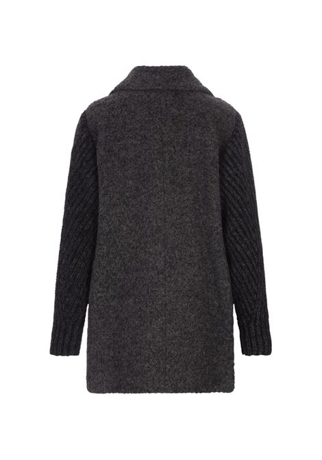 Dark Grey Double-Breasted Coat With Knitted Sleeves FABIANA FILIPPI | CTD213F1860000H678VR2