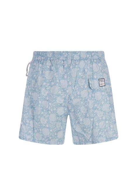 Light Blue Swim Shorts With Flowers Pattern FEDELI | 00318-C0887210