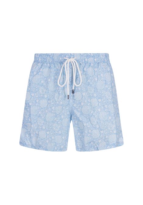 Sky Blue Swim Shorts With Flowers Pattern FEDELI | 00318-C088728