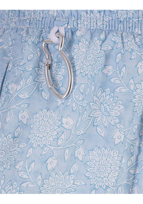 Sky Blue Swim Shorts With Flowers Pattern FEDELI | 00318-C088728