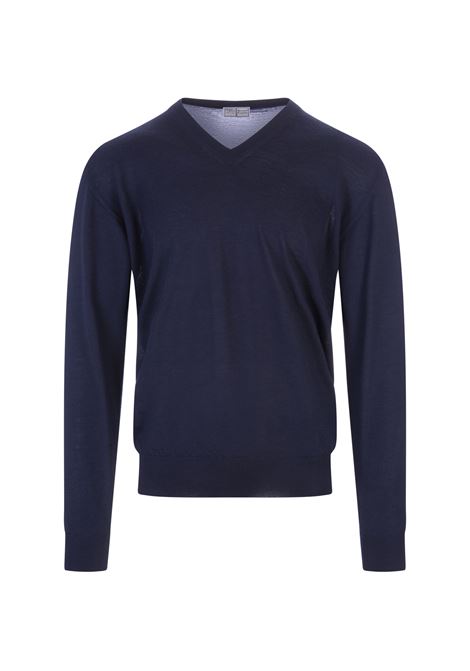 Man Navy Blue Cashmere Pullover With V-Neck FEDELI | UI05707-CC2